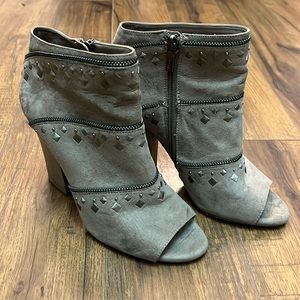 Jessica Simpson Suede Heeled Booties in Light Brown with Silver Studs